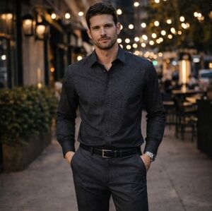 NWT Society of Threads Slim Fit Button Up Shirt S Black Modern Dressy Night Out